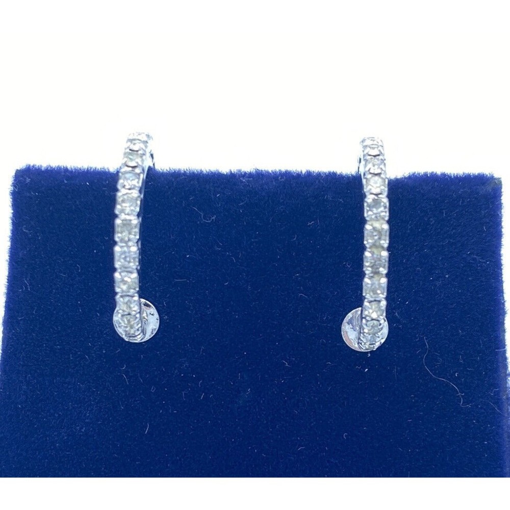Vintage Signed Les Bernard Silver Pavé Clip Hoop Earrings